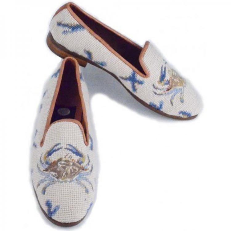 By Paige Ladies Crab Tan Needlepoint Loafers