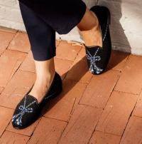 By Paige Ladies Blue Tassel Needlepoint Loafers 