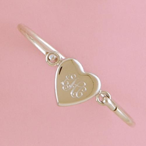 Monogrammed Sterling Silver Childs Heart Bangle Bracelet At The Pink Monogram