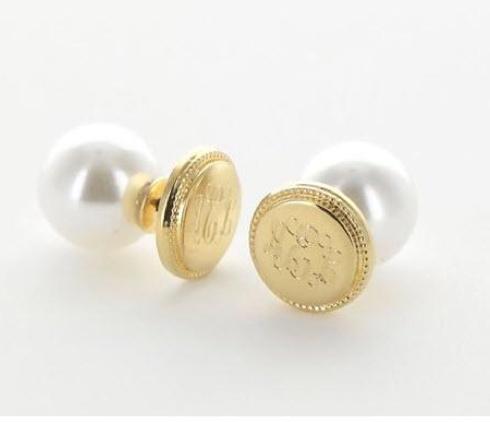 monogrammed kt braided stud plated round gold earrings pearls