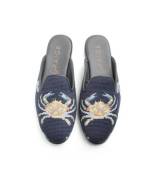 By Paige Crab On Navy Needlepoint Mules