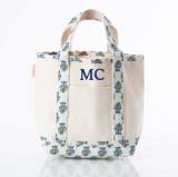 Monogrammed Aqua Block Print Handy Open Tote