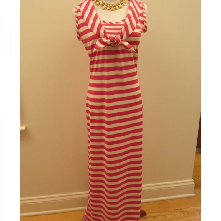 Sleeveless Nautical Maxi Dress In Cotton At The Pink Monogram