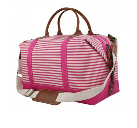 Monogrammed Hot Pink Stripes Weekender Bag