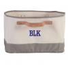 monogrammed+gray+canvas+organizing+tub+with+leather+handles