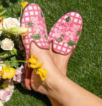 ByPaige Needlepoint Mules in Hydrangea Pink