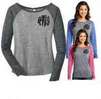 Monogrammed  Ladies Long Sleeve Raglan Tee Shirt