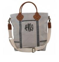 Monogrammed Flight Bag in Gray Stripes 