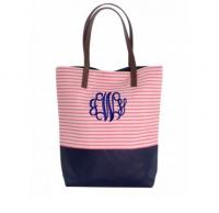 Monogrammed Tote with Coral Stripes