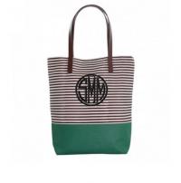 CB Station Green Monogrammed Tote in Stripes 