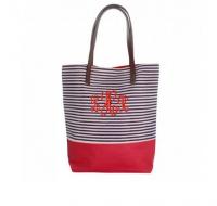 CB Station Red Monogrammed Tote with Stripes 