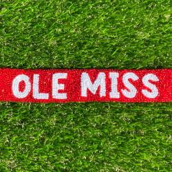 Ole Miss Red Beaded White Word