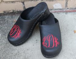 Black leather Clogs with Red Monogram Black leather clogs with red monogram NULL