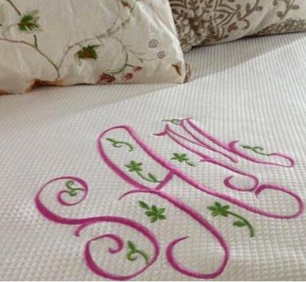 25274 Monogrammed Bed Coverlet by Jane Wilner Designs