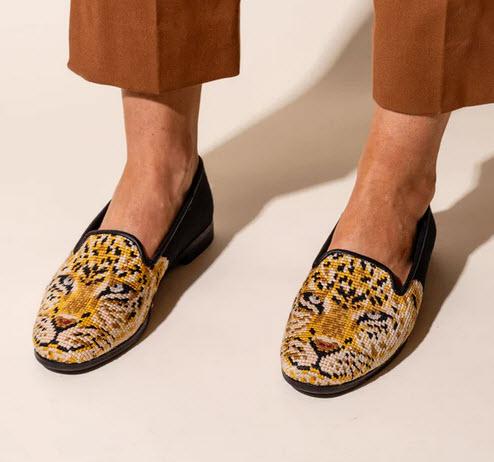 ByPaige Big Cat Needlepoint Ladies Loafers  Apparel & Accessories > Shoes > Loafers