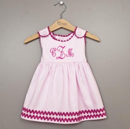 Monogrammed Dress Cotton Pink With Hot Pink Trim