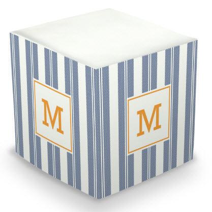 Boatman Geller Personalized Vineyard Stripe Navy Memo Cube  Office Supplies > General Supplies > Paper Products > Sticky Notes