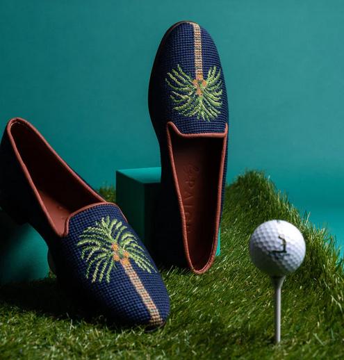 ByPaige Needlepoint Palm Tree on Navy Loafers   Apparel & Accessories > Shoes > Loafers