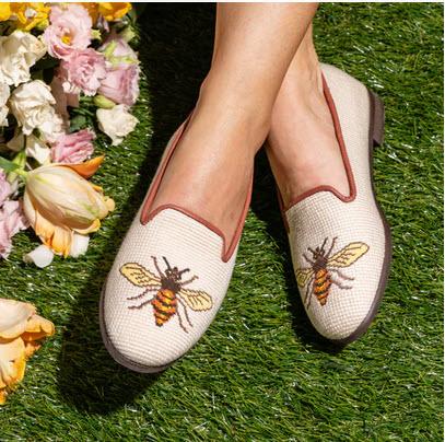 ByPaige Ladies Bee on Tan Needlepoint Loafers  Apparel & Accessories > Shoes > Loafers