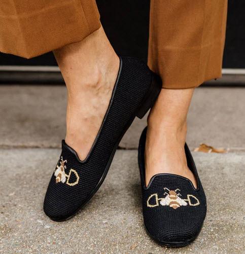 ByPaige Ladies Black Snaffle Bit Bee Needlepoint Loafers  Apparel & Accessories > Shoes > Loafers