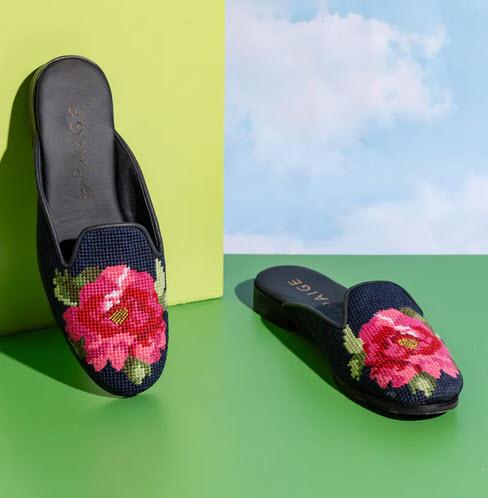 By Paige Needlepoint Mule in Pink Peony  Apparel & Accessories > Shoes > Clogs & Mules