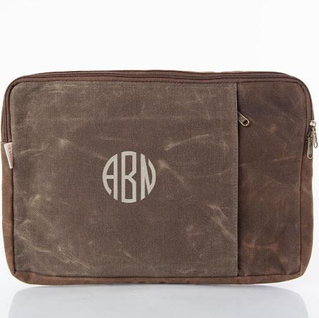 Monogrammed Waxed Canvas Laptop Sleeve  Luggage & Bags > Business Bags > Electronics Bags & Cases > Laptop Bags & Cases