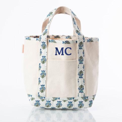 Monogrammed Aqua Block Print Handy Open Tote  Luggage & Bags > Shopping Totes