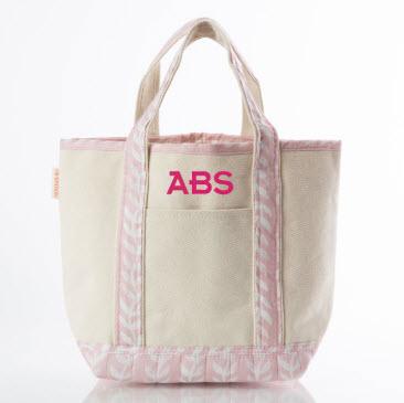 Monogrammed Block Print Handy Open Tote Powder Pink -SHIPS LATE AUGUST   Luggage & Bags > Shopping Totes
