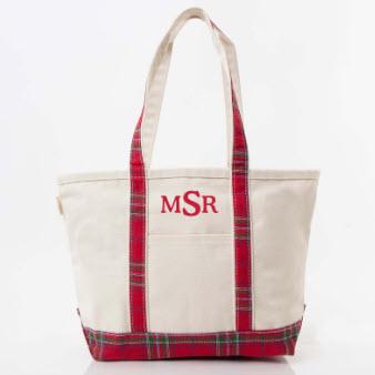 Personalized Red Plaid Medium Classic Tote  Apparel & Accessories > Handbags > Tote Handbags