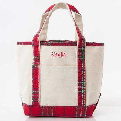 Personalized Red Plaid Handy Open Top Tote  Apparel & Accessories > Handbags > Tote Handbags