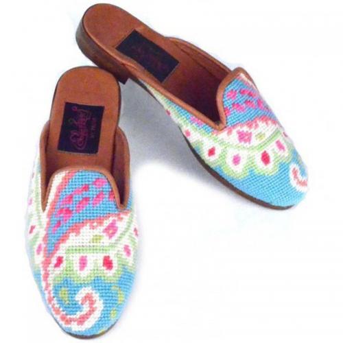 Needlepoint Paisley Mules Hand Stitched By Paige