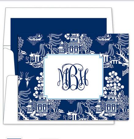 Boatman Geller Chinoiserie Navy Monogrammed Foldover Notes  Office Supplies > General Supplies > Paper Products > Stationery