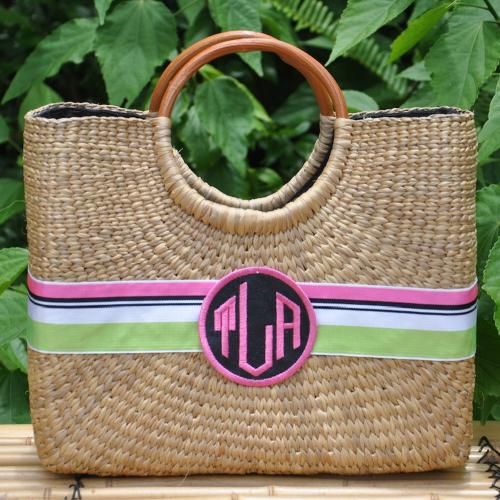 Queen Bea Monogrammed Medium Becky Florida Basket  Apparel & Accessories > Handbags > Tote Handbags