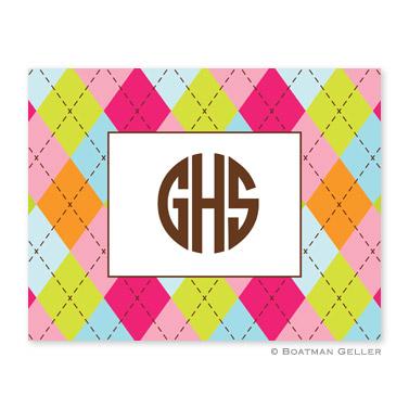 Boatman Geller Argyle Multi Pink Foldover Note  Office Supplies > General Supplies > Paper Products > Stationery