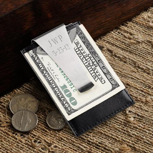 Personalized Money Clip And Card Holder Men's Leat