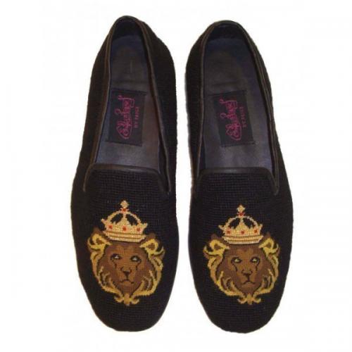 Needlepoint Lion King Loafers For Men Hand Stitched By