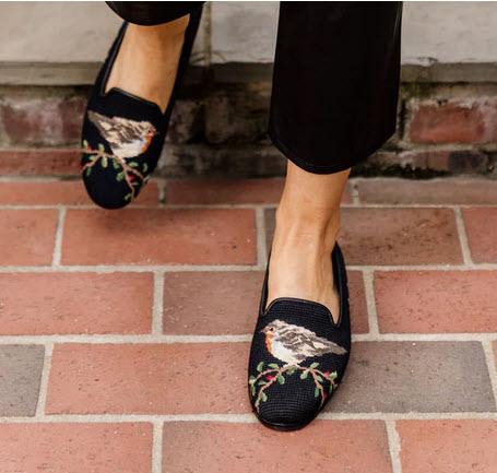 ByPaige Ladies Robin on Black Needlepoint Loafers  Apparel & Accessories > Shoes > Loafers