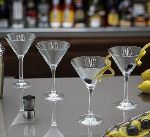 Monogrammed Martini Glasses, Set/4  Home & Garden > Kitchen & Dining > Tableware > Drinkware > Stemware