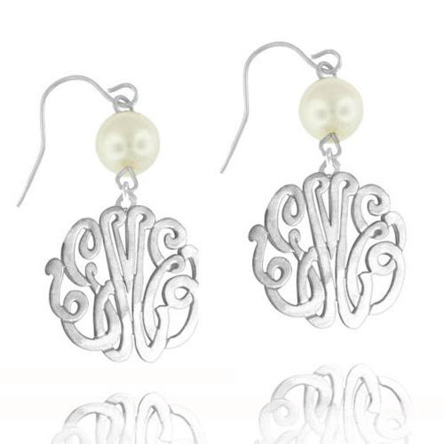 Monogrammed Script Earrings with 4mm Pearl on French Wire  Apparel & Accessories > Jewelry > Earrings