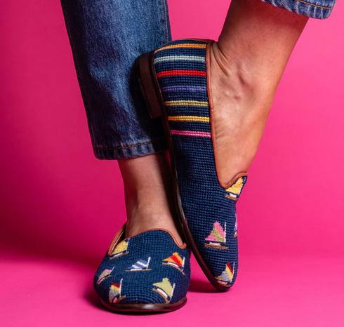 ByPaige Fleet on Navy Ladies Needlepoint Loafers  Apparel & Accessories > Shoes > Loafers