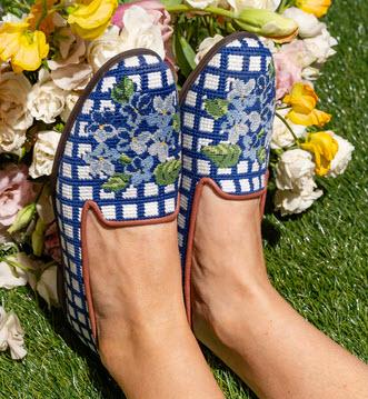 ByPaige Blue Hydrangea Ladies Needlepoint Loafers   Apparel & Accessories > Shoes > Loafers