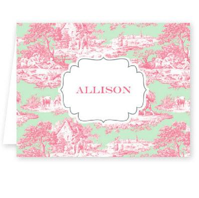 Boatman Geller Personalized Toile Melon & Mint Foldover Note  Office Supplies > General Supplies > Paper Products > Stationery