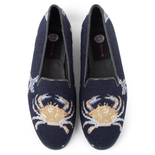 ByPaige Crab on Navy Ladies Needlepoint Loafers  Apparel & Accessories > Shoes > Loafers