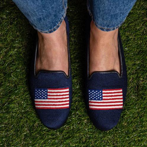 ByPaige American Flag on Navy Needlepoint Loafers  Apparel & Accessories > Shoes > Loafers