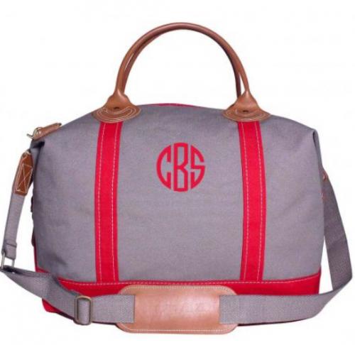 Monogrammed Weekender Gray And Red