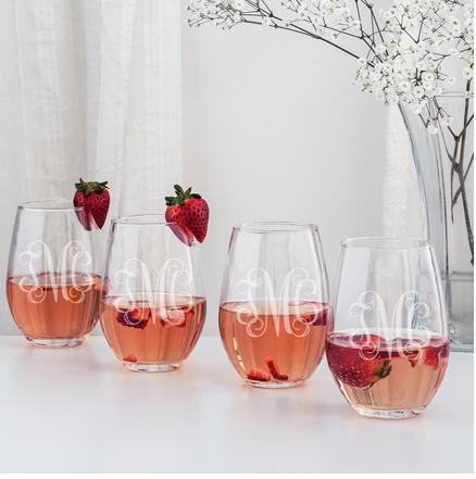 Monogrammed 21oz Set of 4 Stemless Glasses  Home & Garden > Kitchen & Dining > Tableware > Drinkware > Stemware