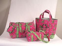 Pink And Green Frog Quilted Luggage